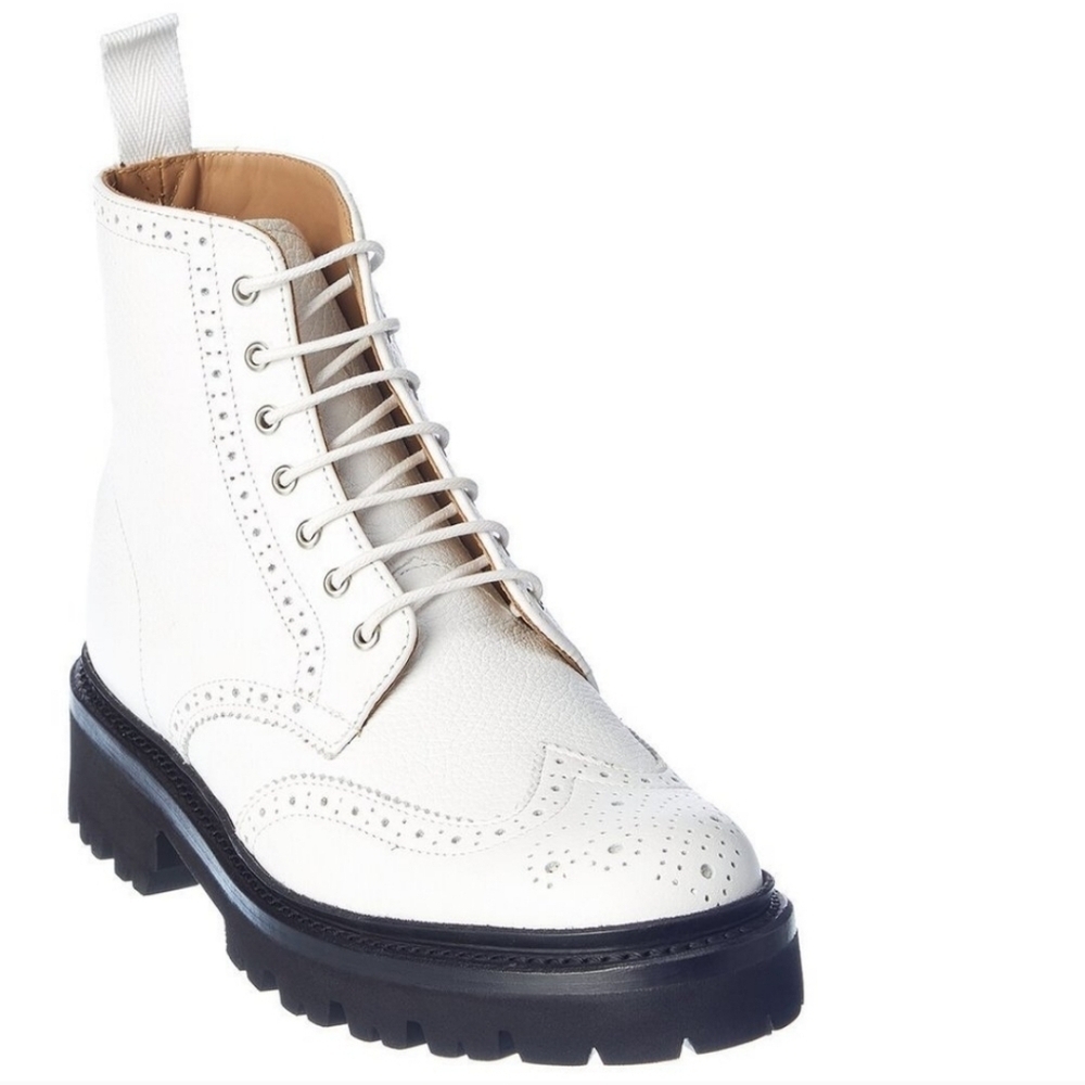 Womens GRENSON Luxury Brogue Wingtip Oxford White Combat Boot Bench Made 9.5